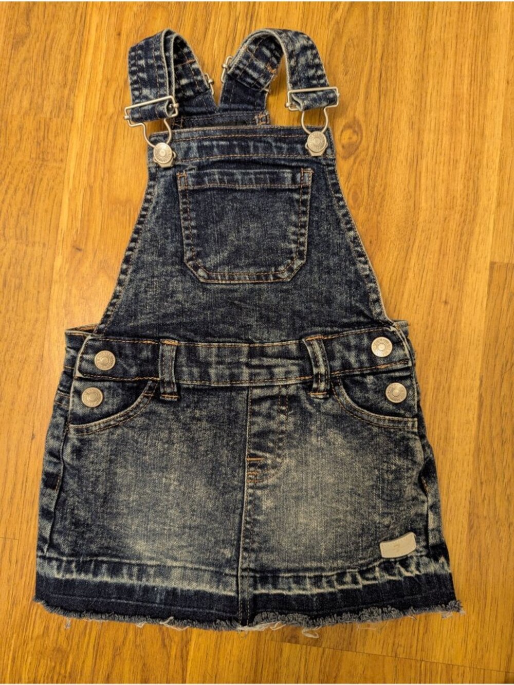 For All Mankind Baby Girl Denim Overall Dress 18M Distressed Look With Adjustabl